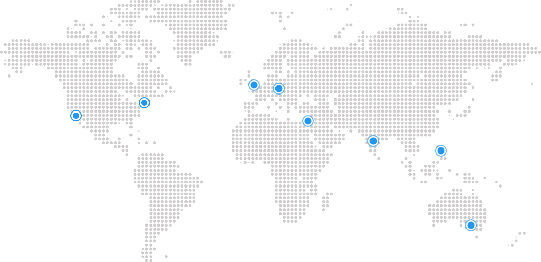 Blue dots representing locations around the world