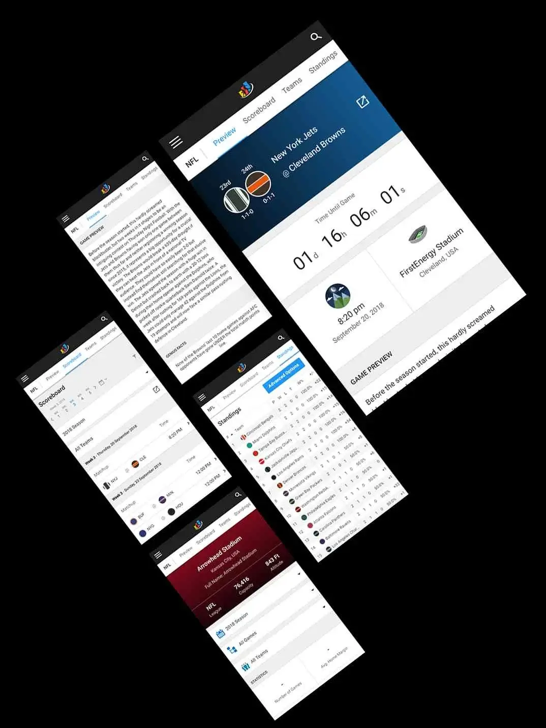 iSport Genius screens Various iSport Genius scoreboard, game preview, standings and preview screens