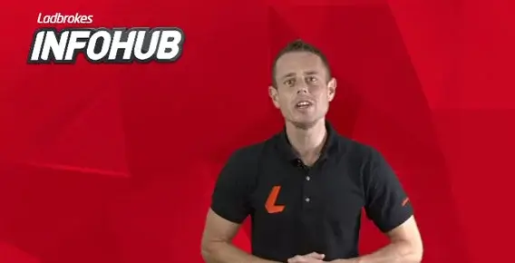 Man in polo shirt in an advertisement for Ladbrokes infohub